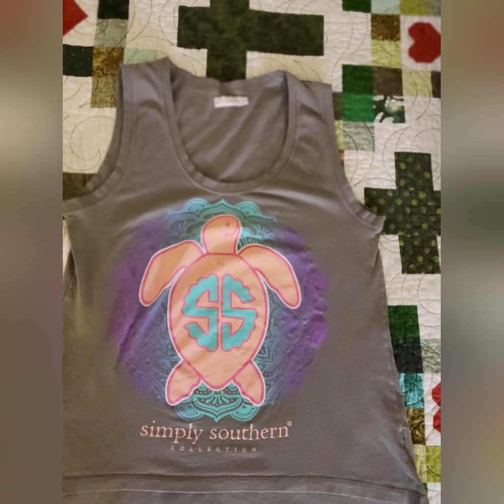 Simply Southern Gray Tank Top with Sea Turtle Design